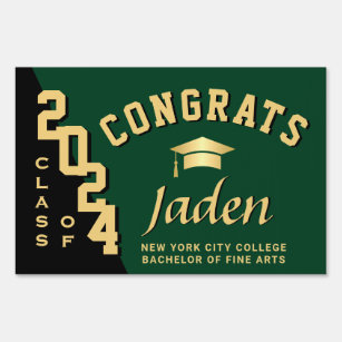 Modern Golden Green 2024 Graduation Banner Yard Garden Sign
