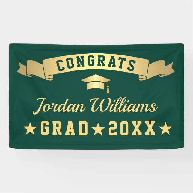Modern Golden Green Graduation Party 2024 Banner (Horizontal)