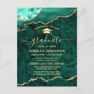 Modern Golden Green Graduation Party Invitation Postcard
