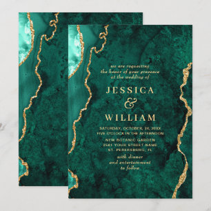 Modern Golden Green Marble Agate Wedding Invitation