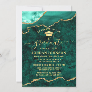 Modern Golden Green Marble Graduation Party Invitation