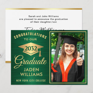Modern Golden Green PHOTO Graduation Invitation