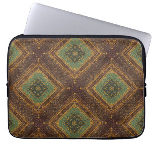 Modern Golden Grid Pattern , Gold Burgundy Green Laptop Sleeve