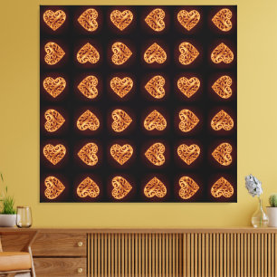 Modern Golden Heart on Burgundy Background Canvas Print