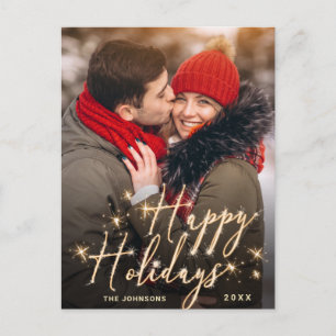 Modern Golden Holiday PHOTO Christmas Greeting Postcard