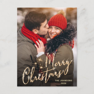 Modern Golden Holiday PHOTO Christmas Greeting Postcard