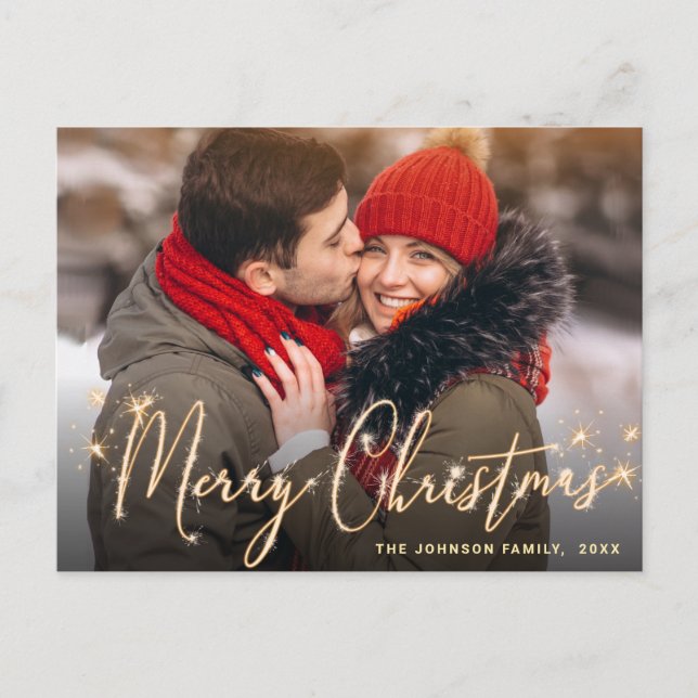 Modern Golden Holiday PHOTO Christmas Greeting Postcard (Front)