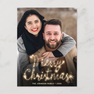 Modern Golden Holiday PHOTO Christmas Greeting Postcard