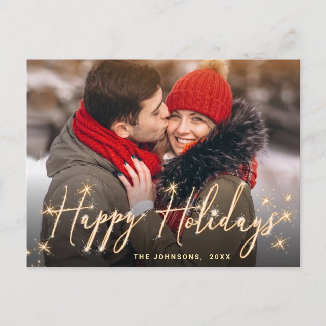 Modern Golden Holiday PHOTO Christmas Greeting Postcard (Front)