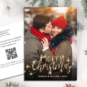 Modern Golden Holiday PHOTO Christmas Greeting Postcard