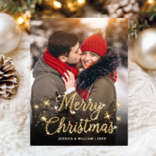 Modern Golden Holiday PHOTO Christmas Greeting Postcard