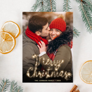 Modern Golden Holiday PHOTO Christmas Greeting Postcard