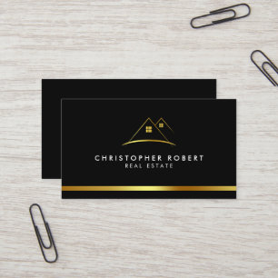 Modern Golden House Logo Real Estate Business Card