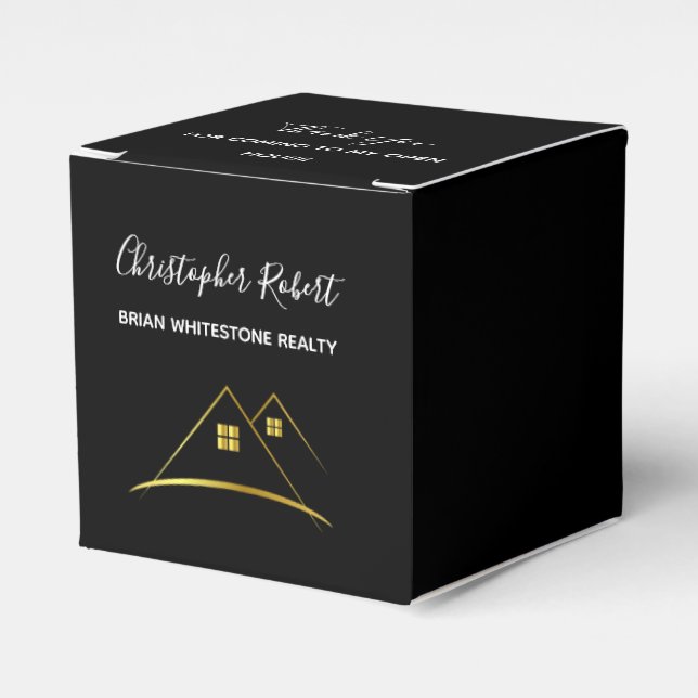 Modern Golden House Logo Real Estate Favour Box (Front Side)