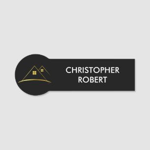 Modern Golden House Logo Real Estate Name Tag