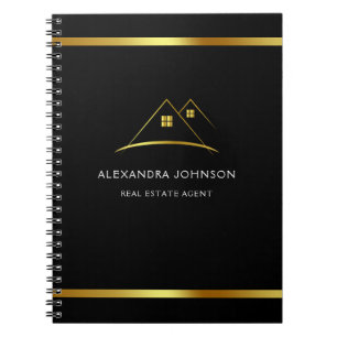 Modern Golden House Logo Real Estate Notebook
