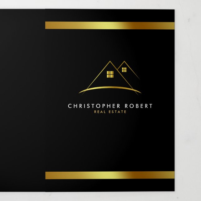 Modern Golden House Logo Real Estate  Tri-Fold Card (Cover)
