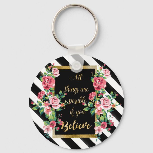 Modern golden inspirational  quote key ring (Front)