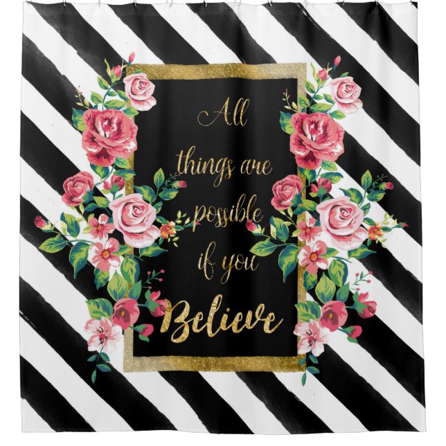 Modern golden inspirational  quote shower curtain (Front)