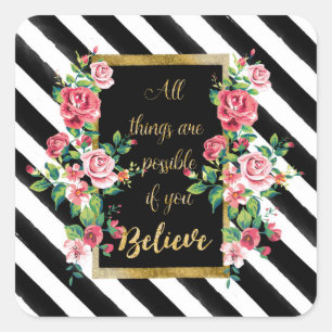 Modern golden inspirational  quote square sticker