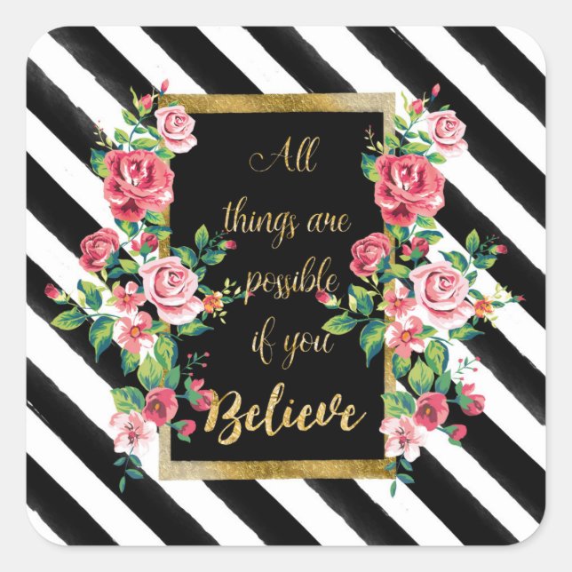 Modern golden inspirational  quote square sticker (Front)