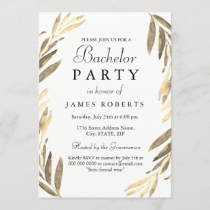 Modern Golden Leaf Bachelor Party Invite