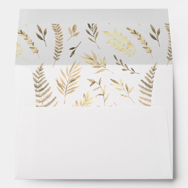 Modern Golden Leaf Wedding Envelope (Back (Bottom))