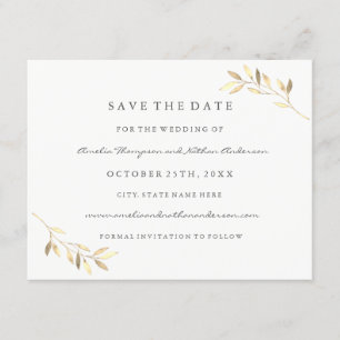 Modern Golden Leaf Wedding Save The Date