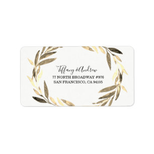 Modern Golden Leaf Wreath Return Address Label