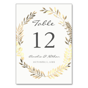 Modern Golden Leaf Wreath Table Number Cards
