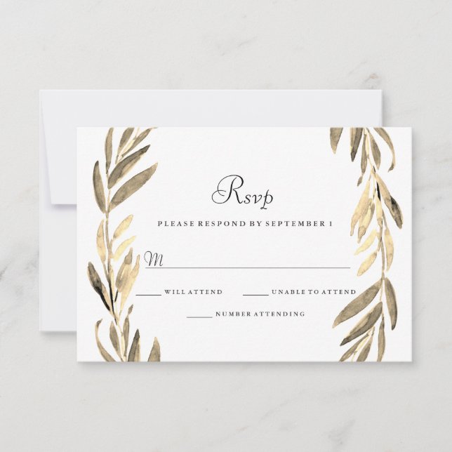 Modern Golden Leaf Wreath Wedding RSVP (Front)
