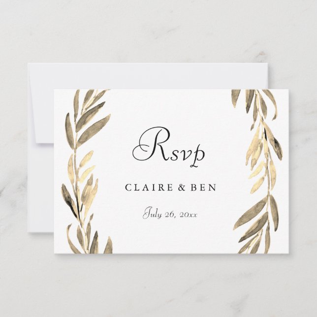 Modern Golden Leaf Wreath Wedding RSVP (Front)