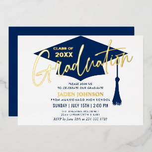 Modern Golden Navy Blue Graduation Party Foil