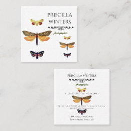 Modern Golden Painted Butterflies Pattern  Square Business Card