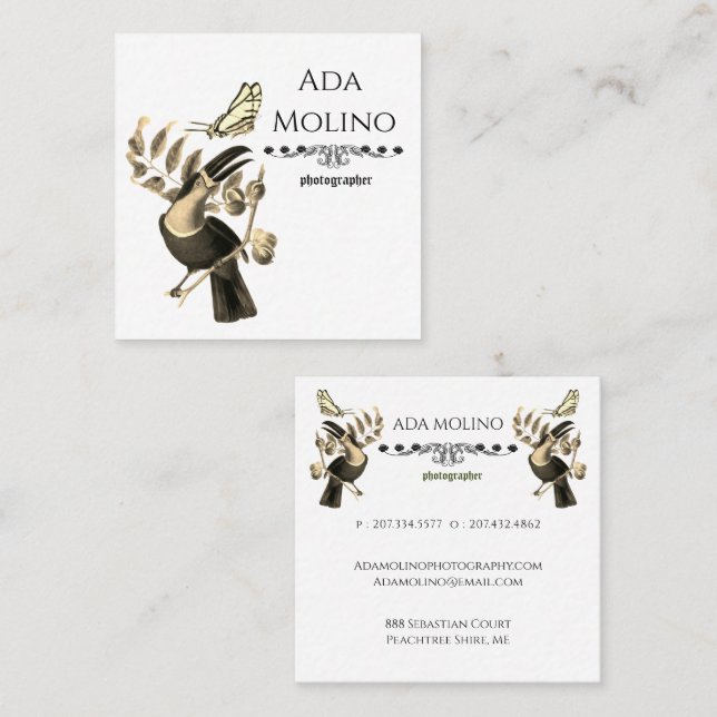 Modern Golden Painted Toucan Pattern  Square Business Card (Front/Back)