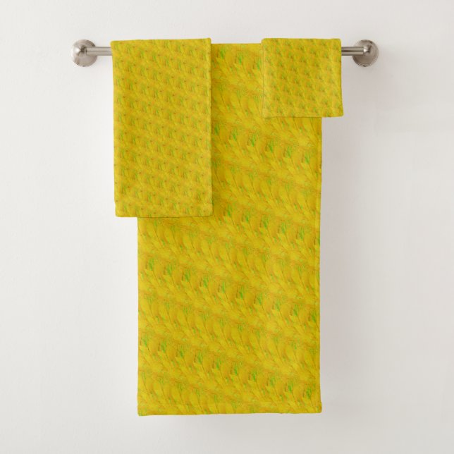 Modern Golden Palm Yellow Floral Pattern Bath Towel Set (Insitu)