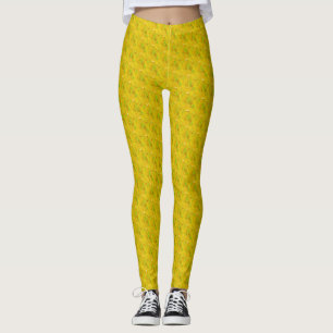 Modern Golden Palm Yellow Floral Pattern Leggings