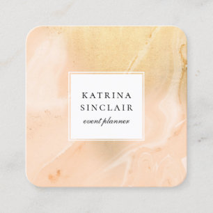 Modern Golden Peach Marble Pattern Square Business Card