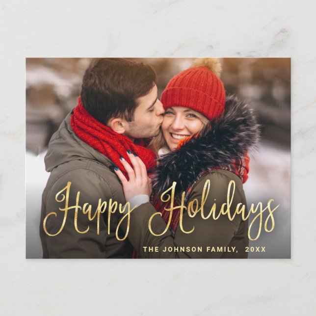 Modern Golden PHOTO Christmas Greeting Postcard (Front)