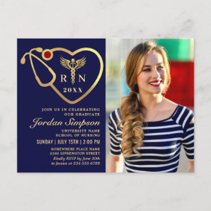 Modern Golden PHOTO Nursing Graduation Invitation Postcard