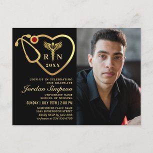 Modern Golden PHOTO Nursing Graduation Invitation Postcard
