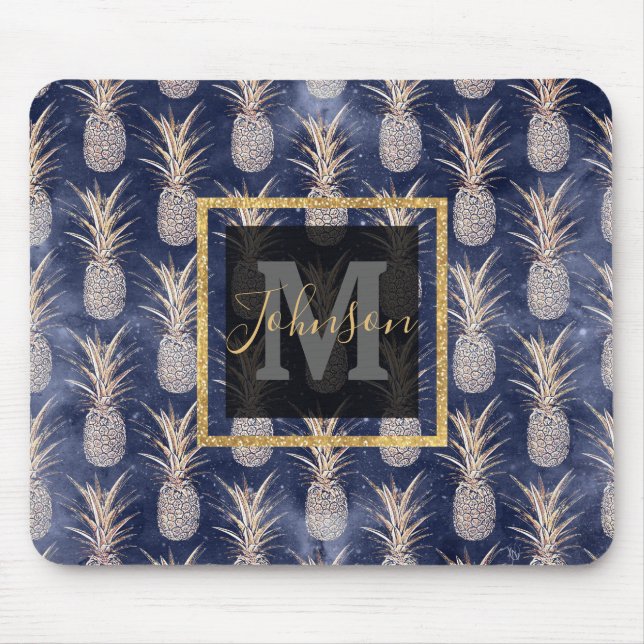Modern Golden pineapples nebula pattern Mouse Mat (Front)