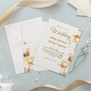 Modern golden-pink floral Wedding Invitation