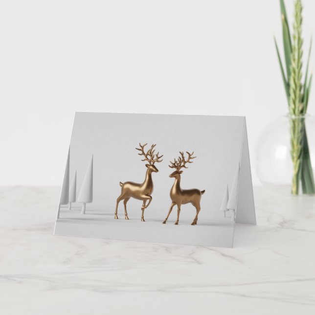 Modern Golden Reindeer Holiday Card (Front)