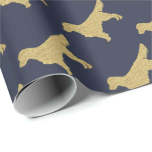 Modern Golden retriever Black and Gold Wrapping Paper