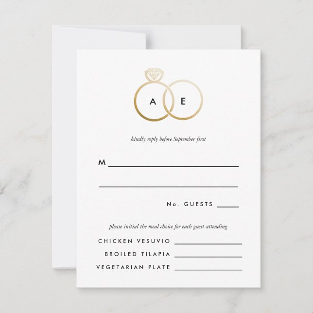 Modern Golden Rings Wedding RSVP Reply Card (Front)