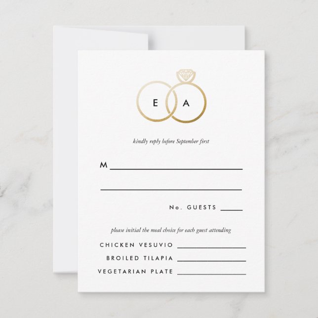 Modern Golden Rings Wedding RSVP Reply Card (Front)