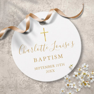 Modern Golden Signature Baptism Christening Favour Tags