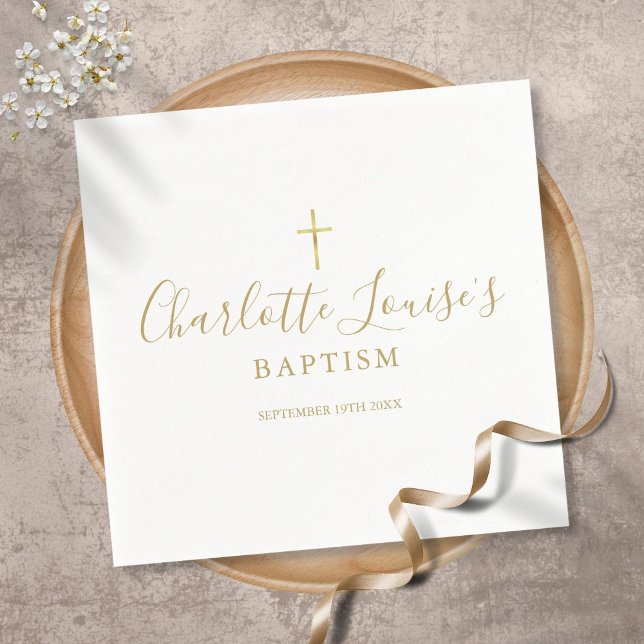 Modern Golden Signature Baptism Christening Napkin (Creator Uploaded)