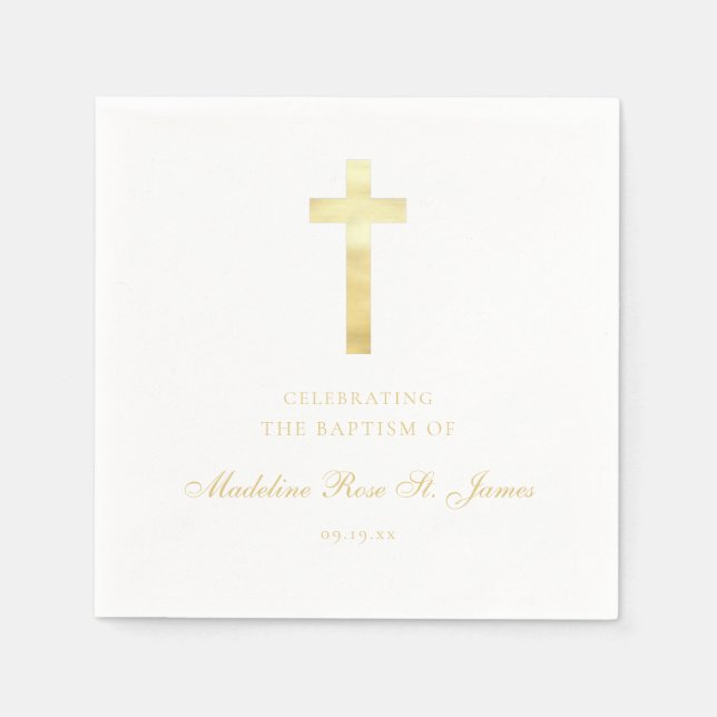 Modern Golden Signature Baptism Christening Napkin (Front)